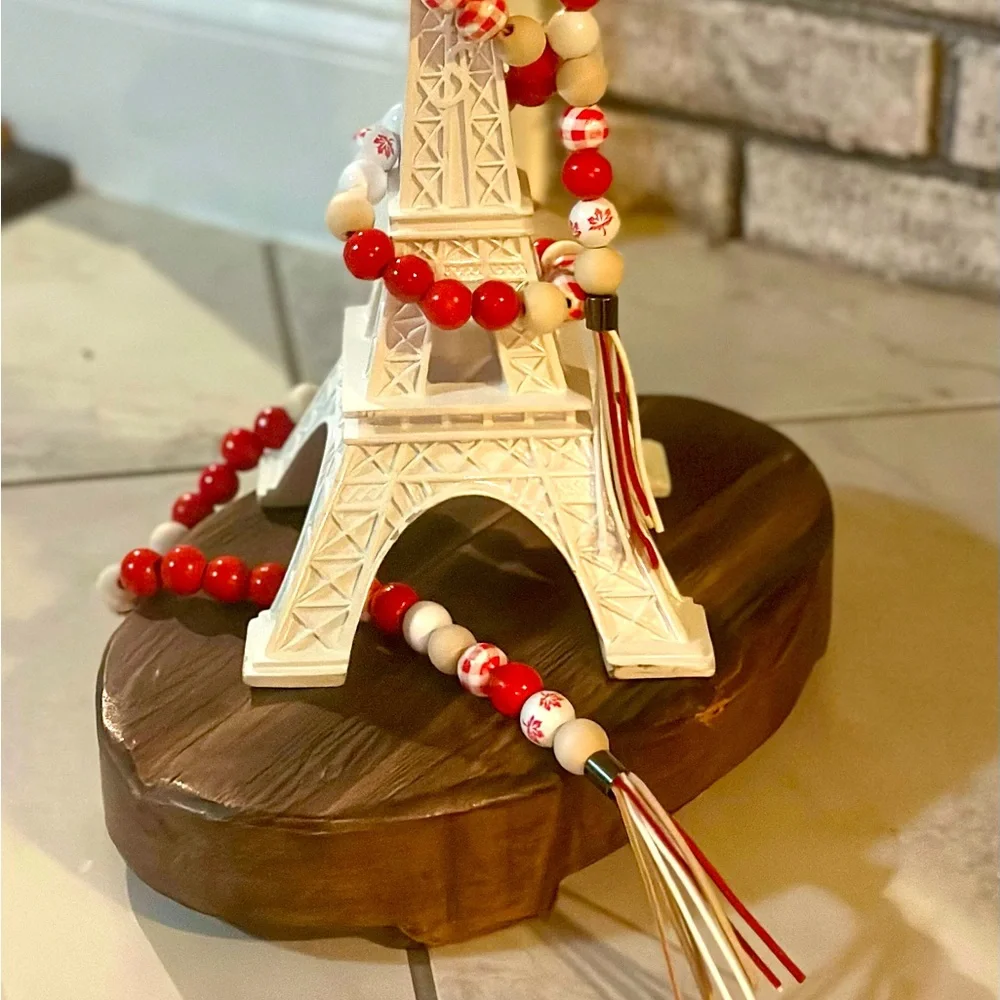 Red & White Beaded Garland 8 foot long with 4 inch tassels Customize for free!
